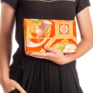 Iris and Chrysanthemums II: Upcycled Obi Envelope Clutch/Shoulder Bag - ShopCurious