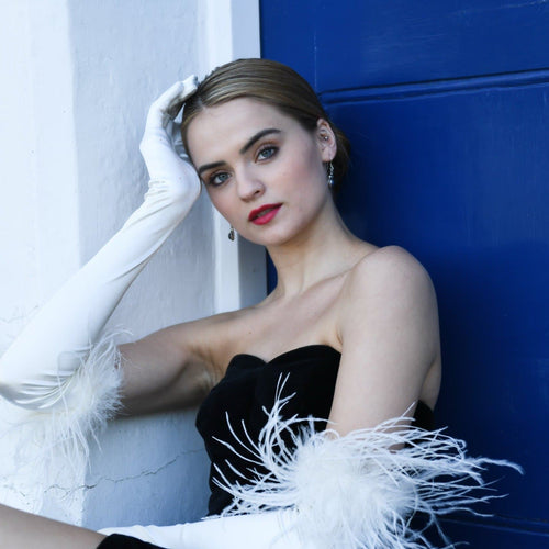 Ariadne - Satin Opera Glove with Ostrich Feathers - shopcurious