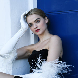 Ariadne - Satin Opera Glove with Ostrich Feathers - shopcurious