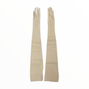 Super Long 1920s Ivory Kid Mousequetaire Opera Gloves Size Extra Small - ShopCurious