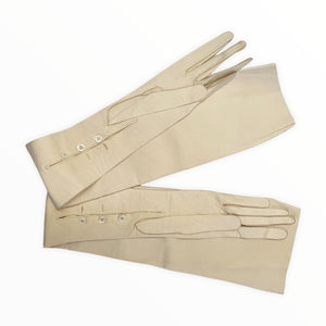 Super Long 1920s Ivory Kid Mousequetaire Opera Gloves Size Extra Small - ShopCurious