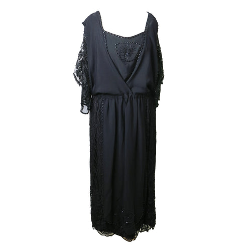 1920s Crepe Dress with Jet Beading - shopcurious