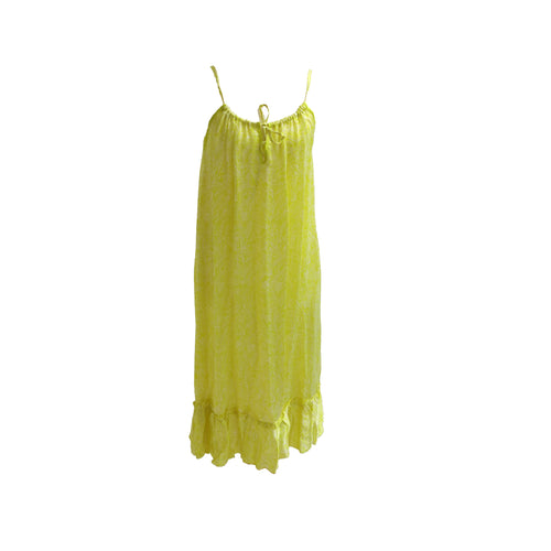 Printed Yellow Silk Spaghetti Strap Sundress - ShopCurious