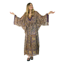 Load image into Gallery viewer, Lotus Kaftan - Gold and Aubergine with Velvet Trim - shopcurious
