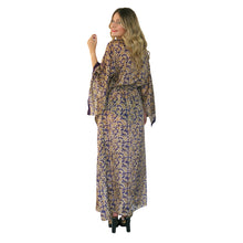 Load image into Gallery viewer, Lotus Kaftan - Gold and Aubergine with Velvet Trim - shopcurious
