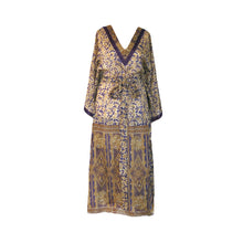 Load image into Gallery viewer, Lotus Kaftan - Gold and Aubergine with Velvet Trim - shopcurious
