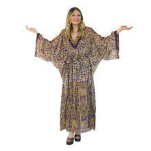 Load image into Gallery viewer, Lotus Kaftan - Gold and Aubergine with Velvet Trim - shopcurious
