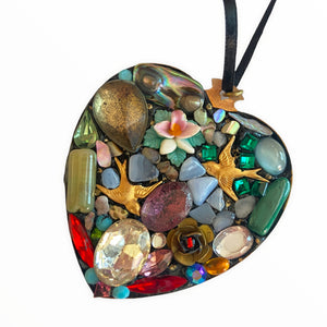 Upcycled Mosaic Heart Pendant with Lovebirds by Annie Sherburne - ShopCurious