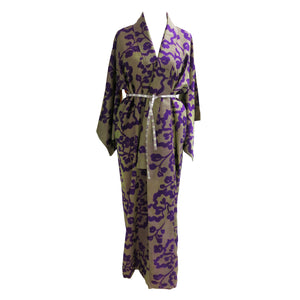 Mauve and Gold Ikat Vintage Kimono - ShopCurious