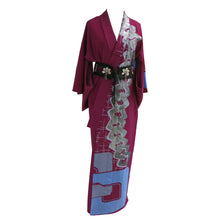 Load image into Gallery viewer, Abstract Art Violet Vintage Kimono - ShopCurious
