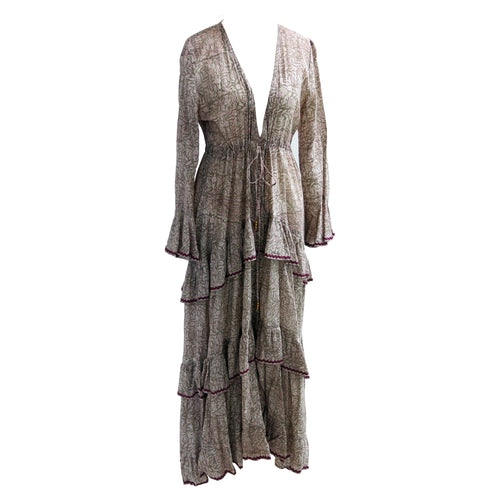 Block Printed Tiered Long Dress by Neve and Noor - shopcurious