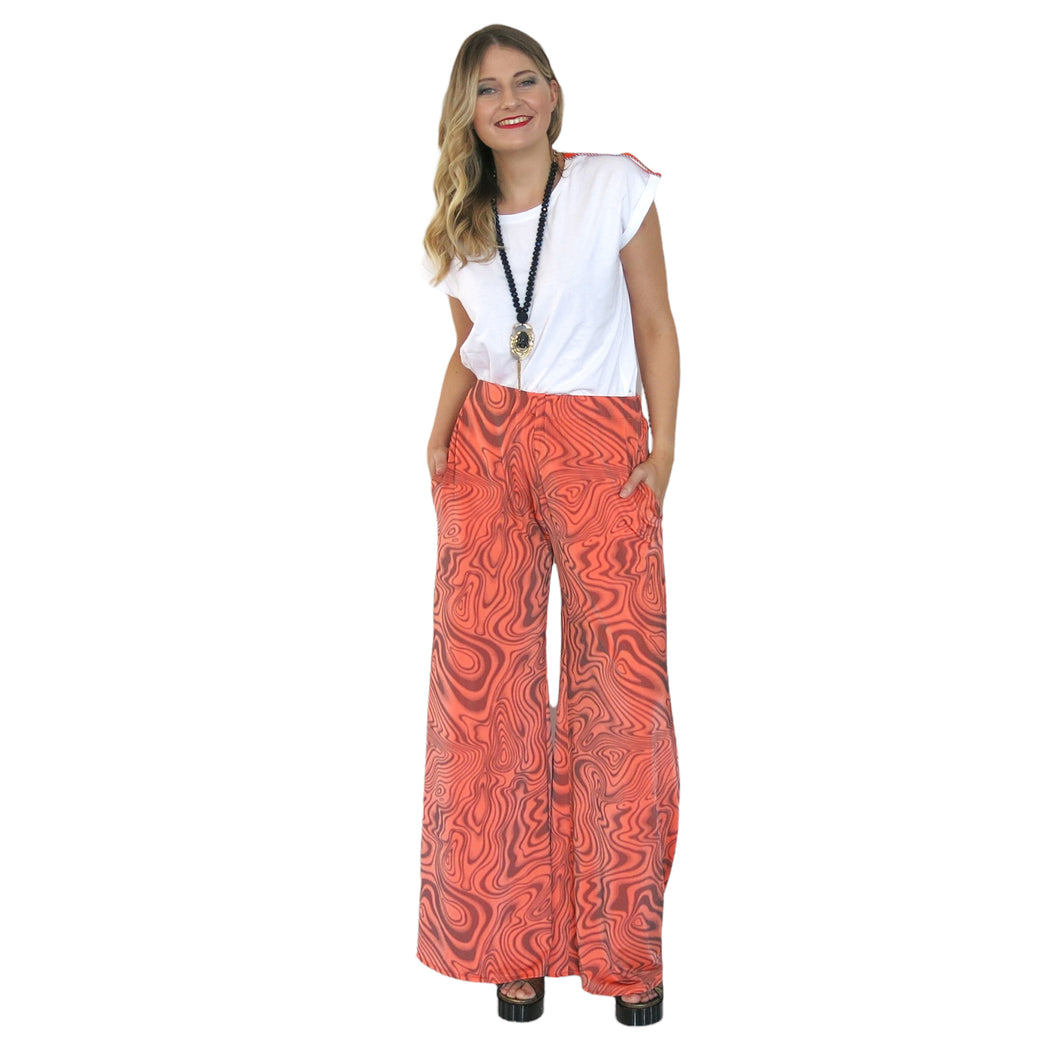 Nimbus Palazzo Pant - Orange Liquid Swirl - shopcurious