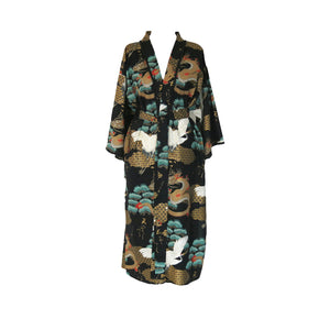 Nirvana Kimono Gown - Black and Gold with Jet Bead Trim - shopcurious