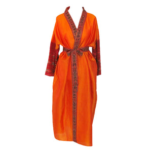 Nirvana Kimono Gown - Orange with Ikat Trim - shopcurious