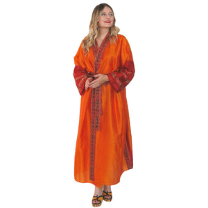 Nirvana Kimono Gown - Orange with Ikat Trim - shopcurious