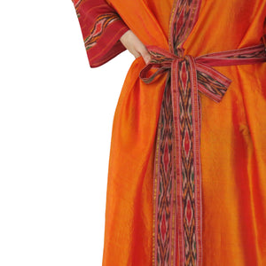 Nirvana Kimono Gown - Orange with Ikat Trim - shopcurious