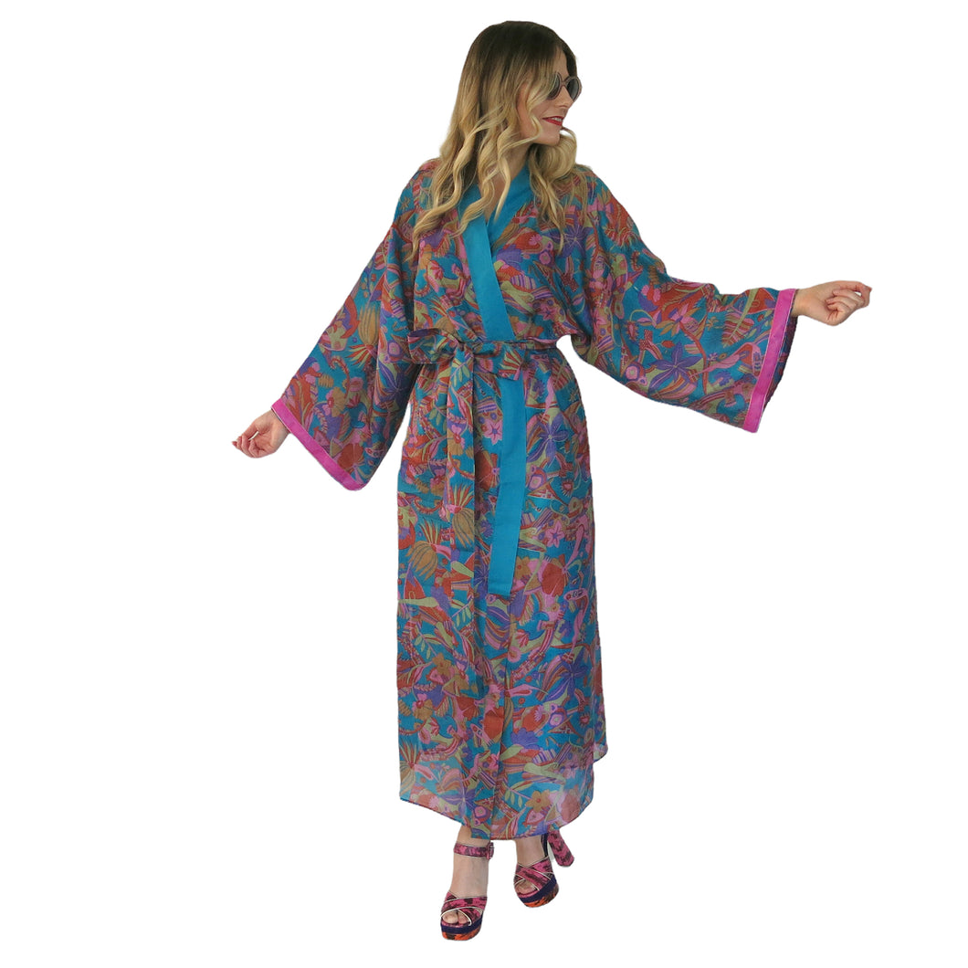 Nirvana Kimono Gown in Turquoise/Multicolour - shopcurious