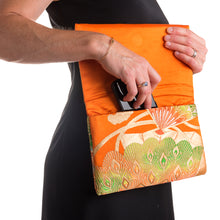 Load image into Gallery viewer, Peacock Feather Fan: Upcycled Obi Envelope Clutch/Shoulder Bag - ShopCurious
