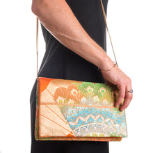 Load image into Gallery viewer, Peacock Feather Fan: Upcycled Obi Envelope Clutch/Shoulder Bag - ShopCurious
