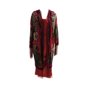 Fringed Devoré Peacock Flower Kimono Jacket - ShopCurious