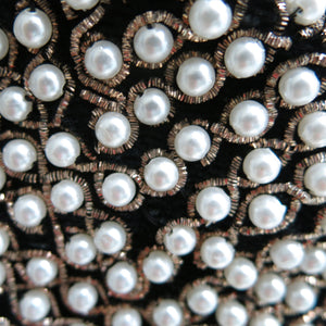 Pearl Beaded Vintage Black Velvet Waistcoat - ShopCurious