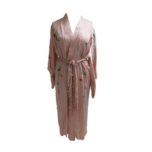 Load image into Gallery viewer, Flower Embroidered Powder Pink Silk Vintage Kimono - ShopCurious
