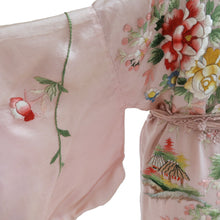 Load image into Gallery viewer, Flower Embroidered Powder Pink Silk Vintage Kimono - ShopCurious
