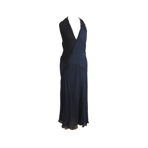 Preloved Alessandro dell’Acqua Black and Midnight Blue Silk Chiffon Evening Dress - ShopCurious