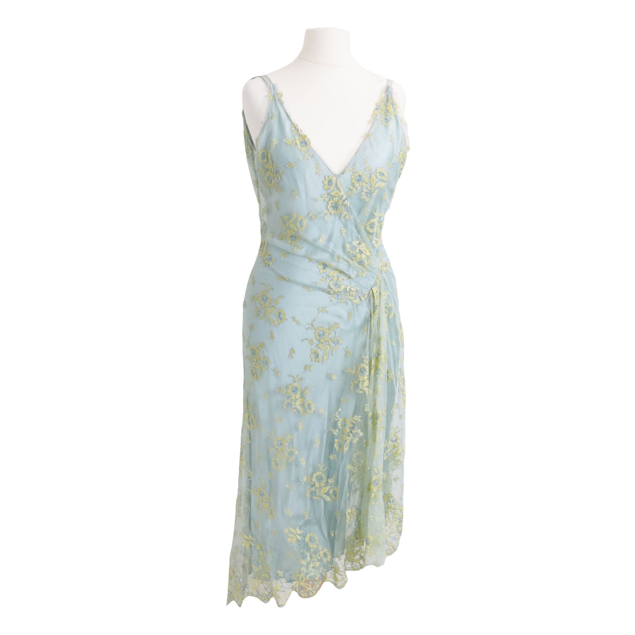 cream and blue lace dress Cream And Blue Floral Maxi Dress With Lace Back main image 1