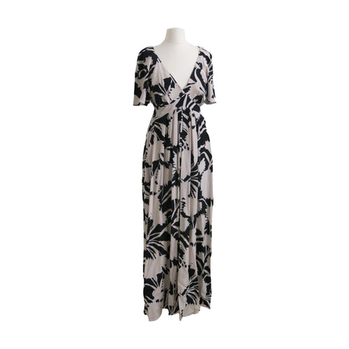 Preloved Temperley Black and Creamy Beige Long Tie Belted Dress - ShopCurious