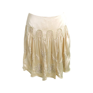 Preowned Beaded and Embroidered Clotted Cream Ralph Lauren Silk Skirt - ShopCurious