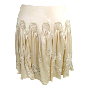 Preowned Beaded and Embroidered Clotted Cream Ralph Lauren Silk Skirt - ShopCurious