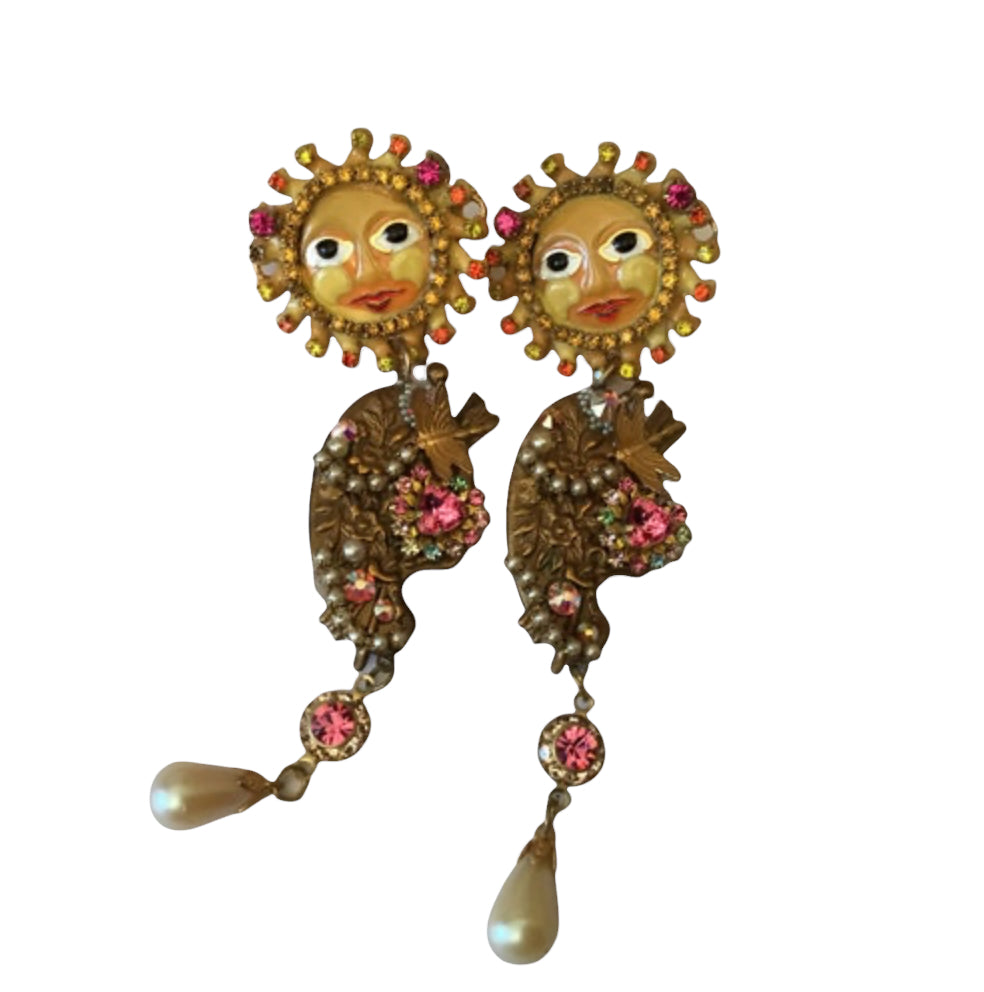Interesting Vintage Brass Dangling Earrings, Attributed Miriam