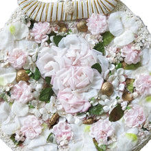 Load image into Gallery viewer, Vintage White Raffia Bag with Silk Flowers, Shells and Pearls - ShopCurious
