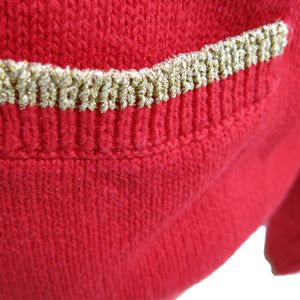 1990s Vintage Red Knitted Cardie with Gold Trim and Anchor Details - ShopCurious