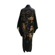 Load image into Gallery viewer, Reversible Gold Embroidered Black Silk Vintage Kimono - ShopCurious
