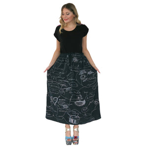 Samsara Skirt - Dark Grey with Scribble Print - shopcurious