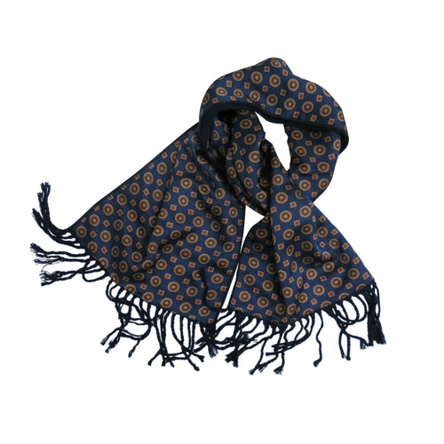 Men’s Scarf  - Vintage, Patterned Blue Silk and Cashmere - shopcurious