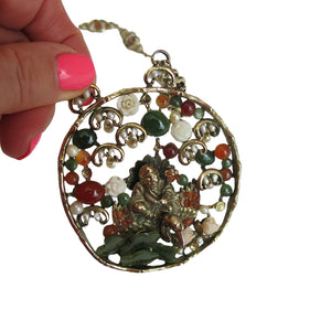 Garden Buddha - Vintage Swoboda Pendant with Semi-Precious Stones - shopcurious