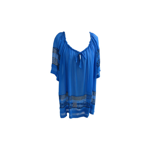 Temperley Cobalt Blue Classical Print Sheer Silk Beach Cover-Up/Top - ShopCurious