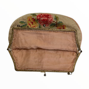 Vintage 1930s Needlepoint Floral Tapestry Evening Bag - ShopCurious