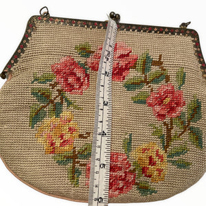 Vintage 1930s Needlepoint Floral Tapestry Evening Bag - ShopCurious