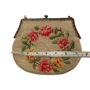 Vintage 1930s Needlepoint Floral Tapestry Evening Bag - ShopCurious