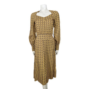 Original 1973 Biba Mustard/Gold and Black Geometric Block Print in Rare Tootal Fabric Midi Dress - Very Good Condition Original 1973 Biba Mustard/Gold and Black Geometric Block Print in Rare Tootal Fabric Midi Dress - Very Good Condition