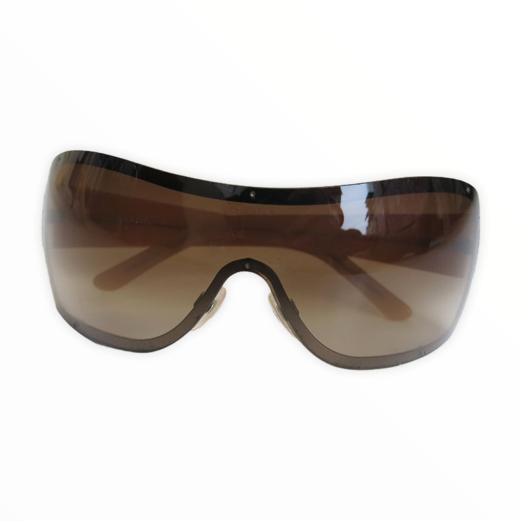 CHANEL Vintage Black Camelia Shield Sunglasses
