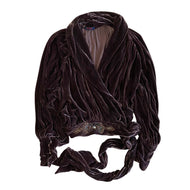 Vintage Violet Brown Beaded Velvet Tie Waist Top - ShopCurious