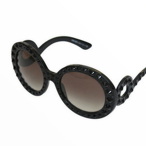 Pre-loved Prada Ornate Collection Black Sunglasses with Jet Crystal Detail in Original Case - ShopCurious