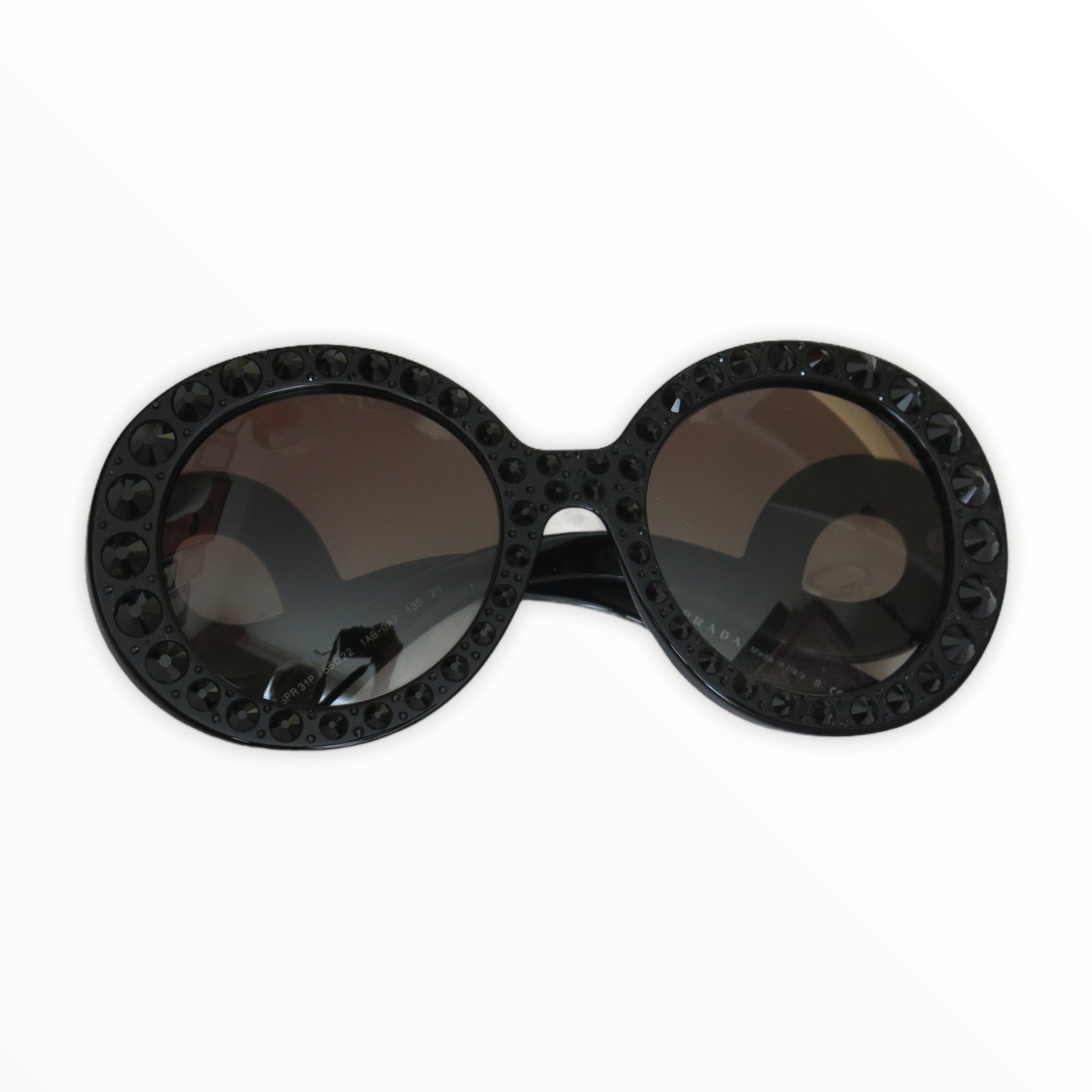 Pre loved Prada Ornate Collection Black Sunglasses with Jet Crystal Detail in Original Case ShopCurious