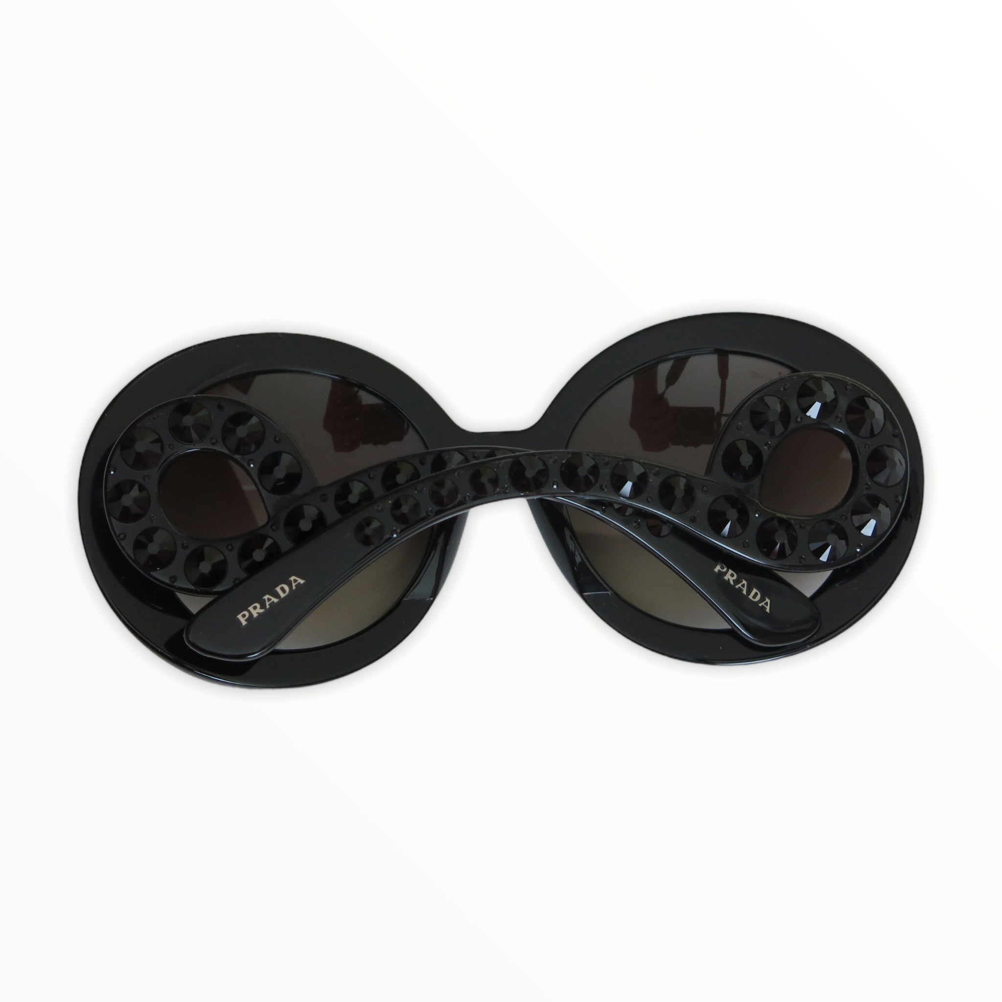 Pre-loved Prada Ornate Collection Black Sunglasses with Jet Crystal Detail  in Original Case | ShopCurious