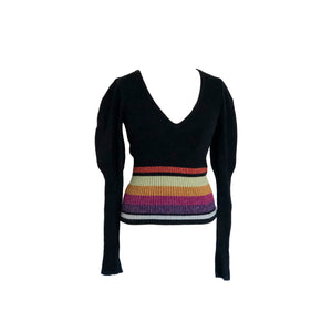 Catherine Malandrino Striped Lurex Wool V-Neck Jumper - ShopCurious